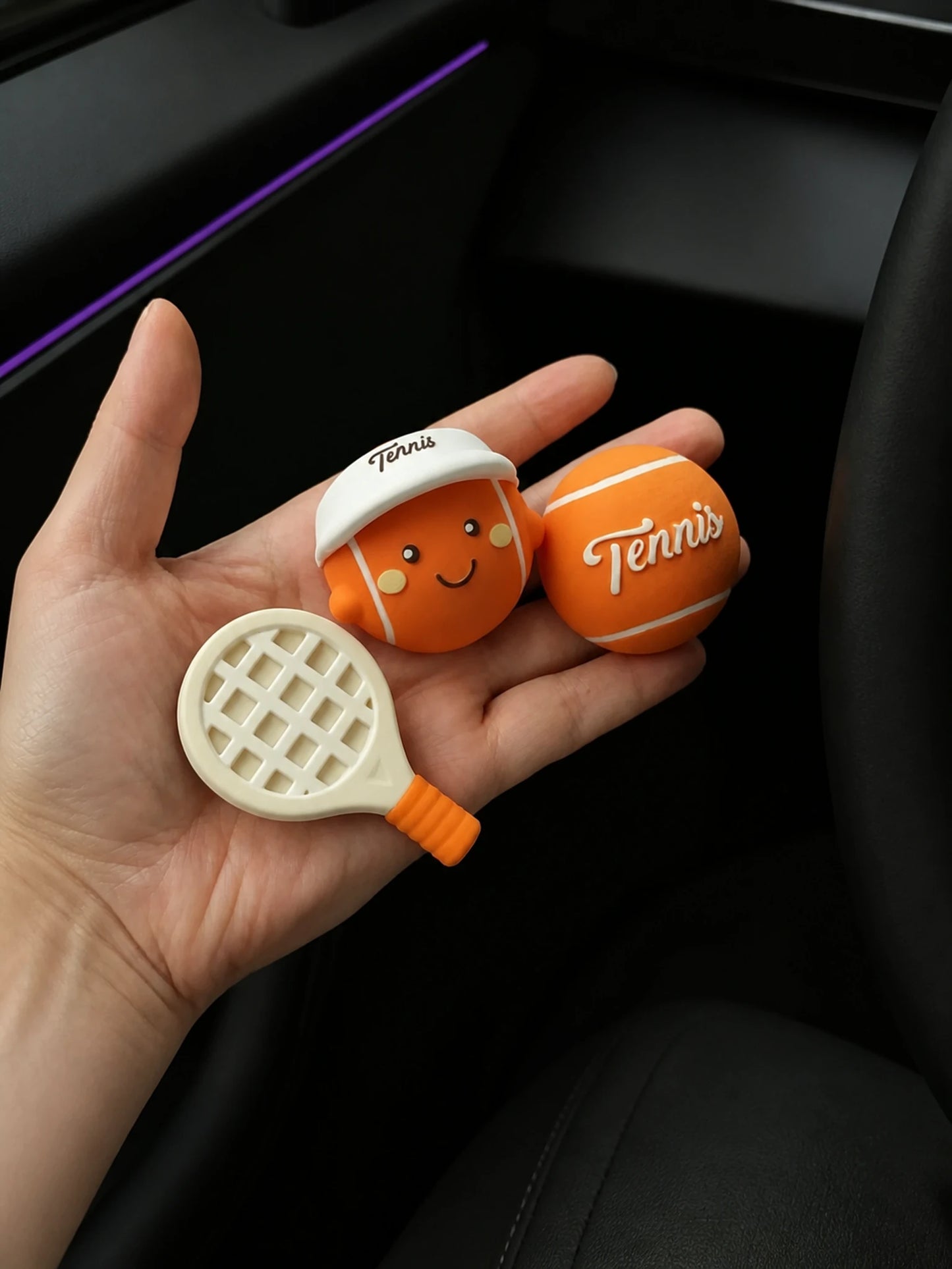 Persimmon Orange Tennis Club three-piece car vent gift set on a clean background
