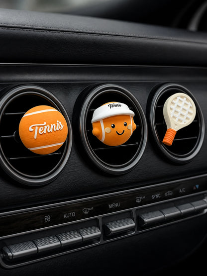 Persimmon Orange racket, player and tennis ball ornaments installed on car vents