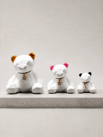 Golden, rose and black ear faceted bear styles shown together for comparison