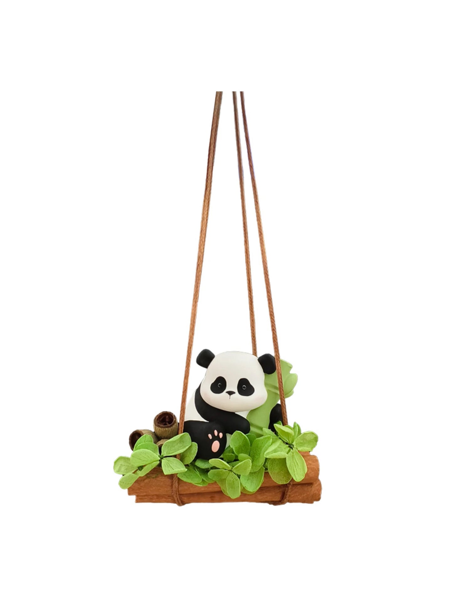Bamboo Panda hanging car charm on a clean neutral background
