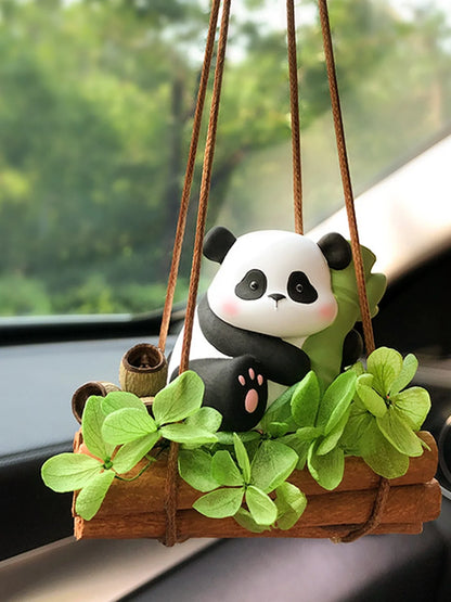 Natural-light close detail of the Bamboo Panda hanging car charm