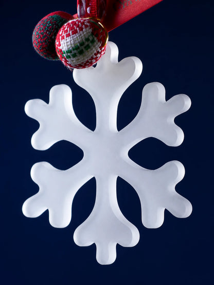 Close detail of the white snowflake form and softly textured surface