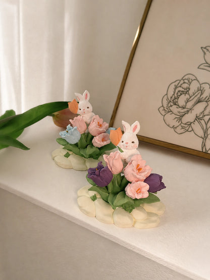 Tulip Rabbit Garden ornament styled on a refined home shelf