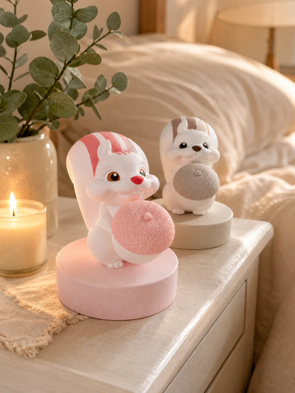 Squirrel diffuser placed on bedroom nightstand with candles