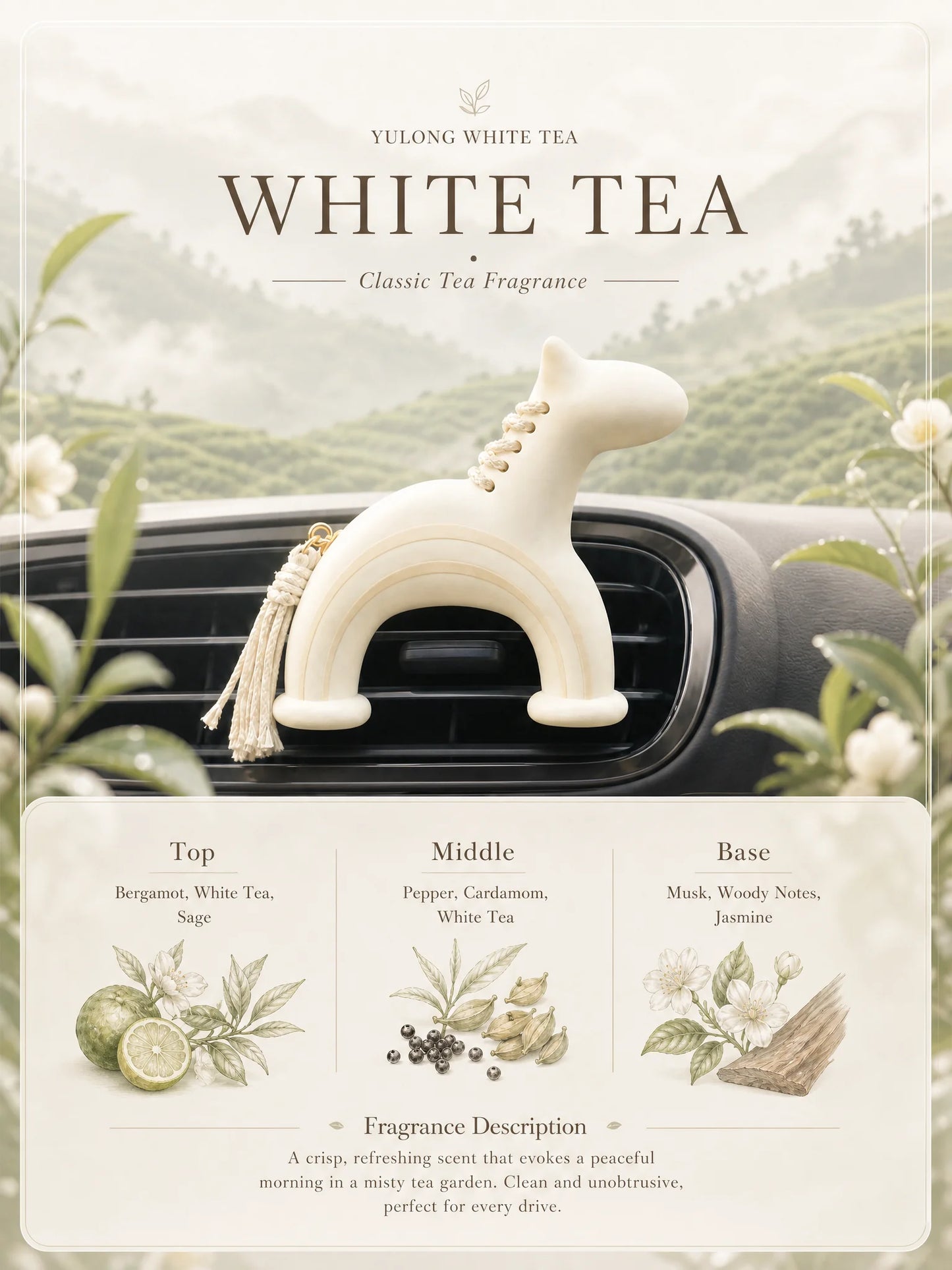 White Tea scented white pony gypsum car vent diffuser